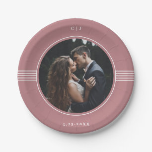 Elegant Frame   Dusty Rose Photo Wedding Paper Plate