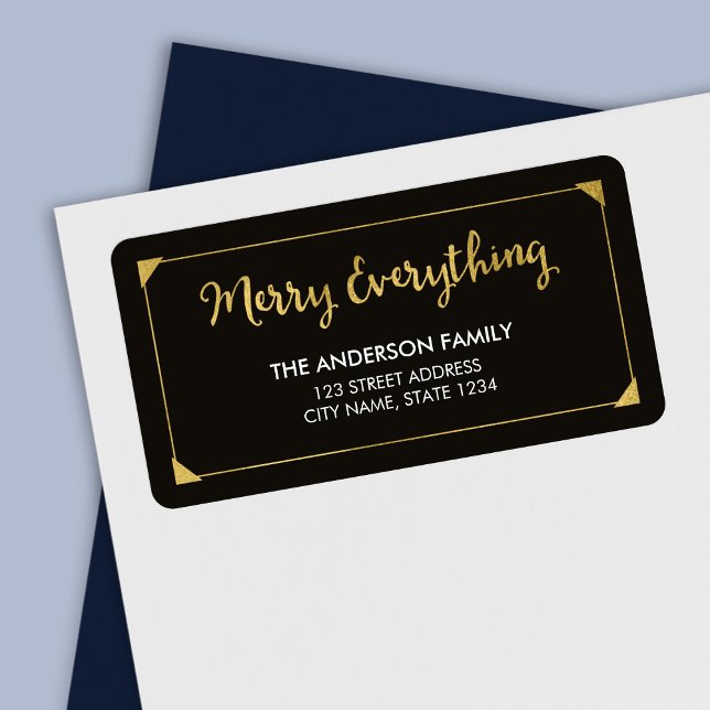Elegant Frame Faux Gold Merry Everything Address Label (Creator Uploaded)
