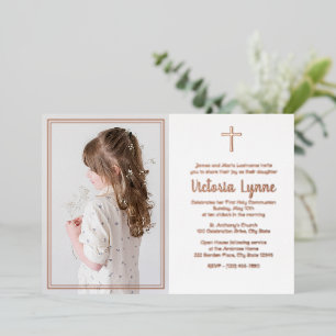 Elegant Frame First Communion with Photo Foil Holiday Card
