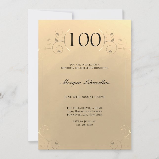 Elegant Frame Gold 100th Birthday Invitation (Front)