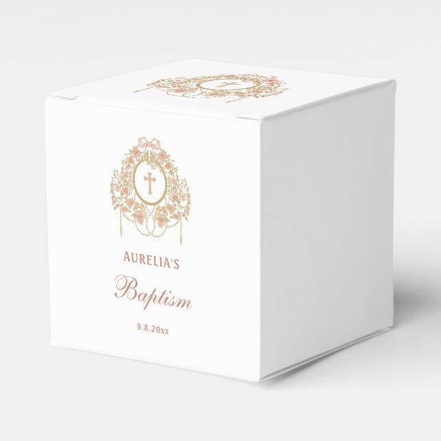 Elegant Frame Holy Cross Baptism Cube Favor Box (Front Side)