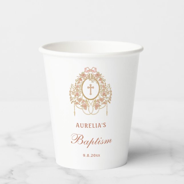 Elegant Frame Holy Cross Baptism Paper Cups (Front)