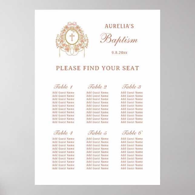 Elegant Frame Holy Cross Baptism Seating Chart (Front)
