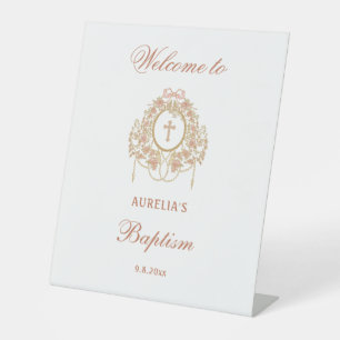 Elegant Frame Holy Cross Baptism Welcome Pedestal Sign
