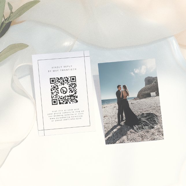 Elegant Frame Modern Photo QR Code Wedding RSVP Enclosure Card (Creator Uploaded)