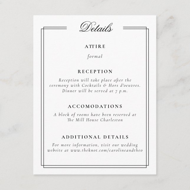 Elegant Frame Monogram Wedding Enclosure Card (Front)