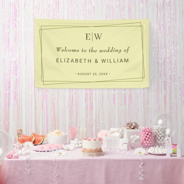 Elegant Frame on Celestial Yellow Monogram Wedding Banner (Party)