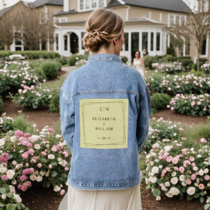 Elegant Frame on Celestial Yellow Monogram Wedding Denim Jacket