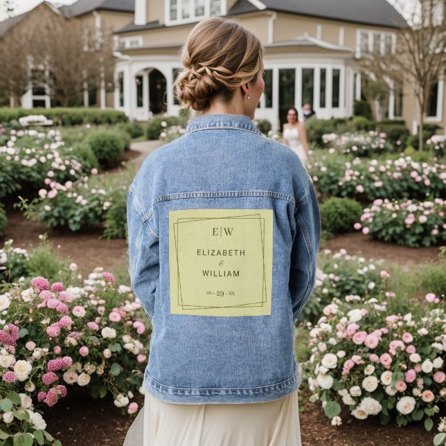 Elegant Frame on Celestial Yellow Monogram Wedding Denim Jacket (Wedding Back)
