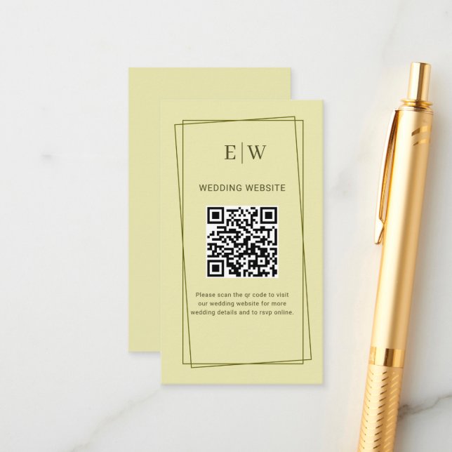 Elegant Frame on Celestial Yellow Monogram Wedding Enclosure Card (Front/Back In Situ)
