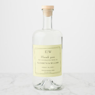 Elegant Frame on Celestial Yellow Monogram Wedding Liquor Bottle Label