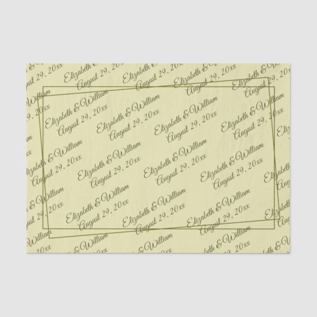 Elegant Frame on Celestial Yellow Monogram Wedding Tissue Paper (Front)