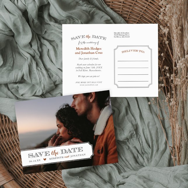 Elegant Frame Photo Overlay Save the Date Announcement Postcard (Creator Uploaded)