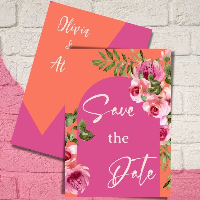 Elegant Frame Pink and Orange Floral Save the Date Invitation (Creator Uploaded)