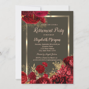 Elegant Frame Red Roses Black Retirement Invitation