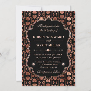 Elegant Frame Rose Gold Floral Art Deco Wedding Invitation