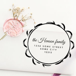 Elegant Frame Script Family Name Return Address Rubber Stamp