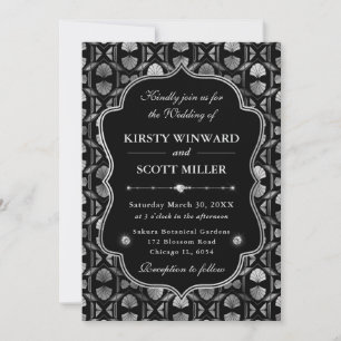 Elegant Frame Silver Geometric Art Deco Wedding Invitation