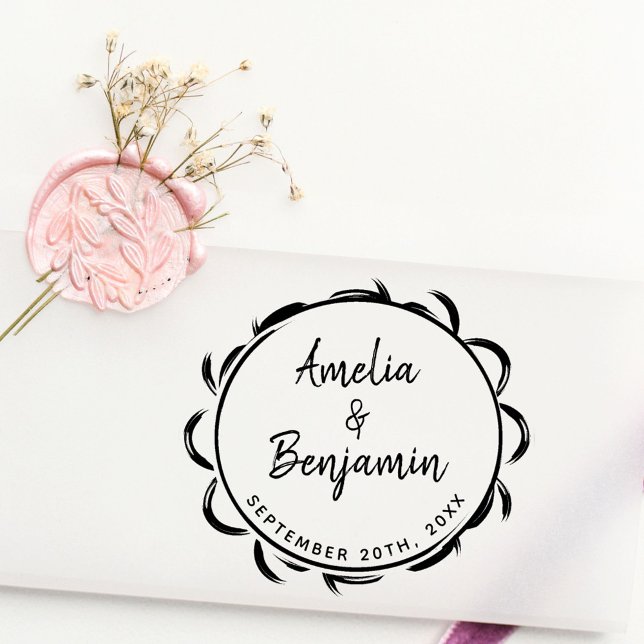 Elegant Frame Typography Bride Groom Names Wedding Rubber Stamp (Creator Uploaded)