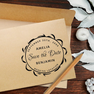 Elegant Frame Typography Wedding Save the Date Rubber Stamp