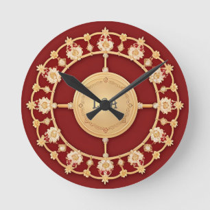 Elegant Frame With Ornate Floral Decoration Round Clock