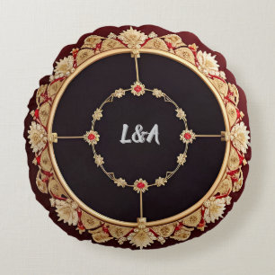 Elegant Frame With Ornate Floral Decoration Round Pillow