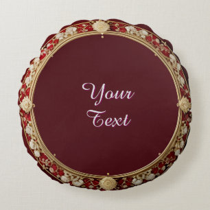 Elegant Frame With Ornate Floral Decoration Round Pillow