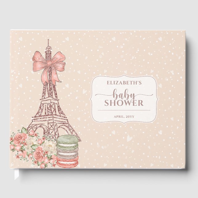 Élégant Français Blush Beige Baby shower Livre d'h (Recto)