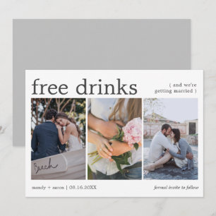 Elegant Free Drinks Three Photo Wedding Save The Date