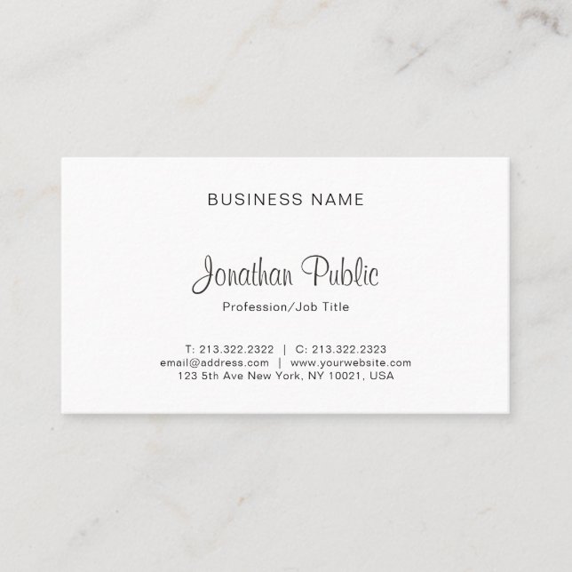 Elegant Freehand Script Modern Simple Plain Cool Business Card (Front)