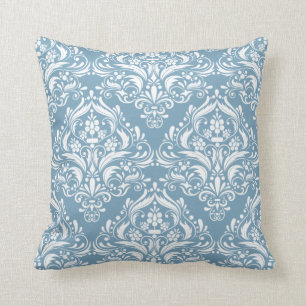 Elegant French Blue and White Damask Pattern Throw Pillow