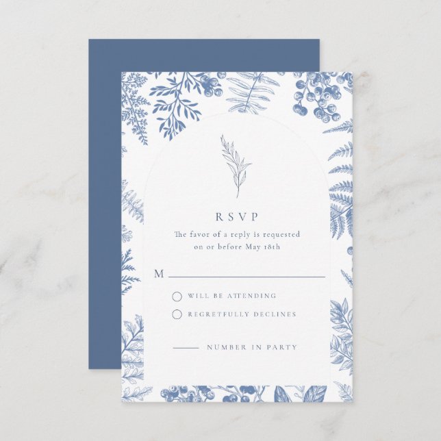 Elegant French Blue Bloom Floral Wedding RSVP Card (Front/Back)