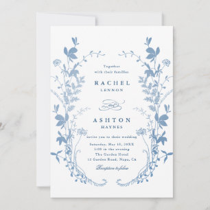 Elegant French Blue Botanical Wedding Invitation