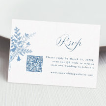Elegant French Blue Botanical Wedding QR Code RSVP