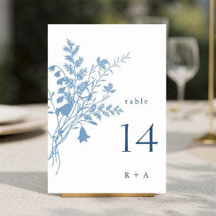 Elegant French Blue Botanical Wedding Table Number