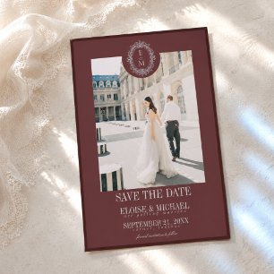 Elegant French Blue & Burgundy Photo Save the Date Invitation
