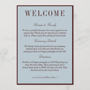Elegant French Blue & Burgundy Wedding Welcome Program