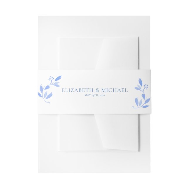 Elegant French Blue Floral Botanical Wedding Invitation Belly Band (Front Example)