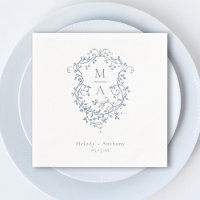 Elegant French Blue Floral Crest Wedding