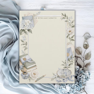 Elegant French Blue Floral Personalized Letterhead
