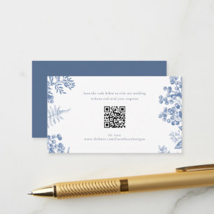Elegant French Blue Floral Wedding QR Code Enclosure Card