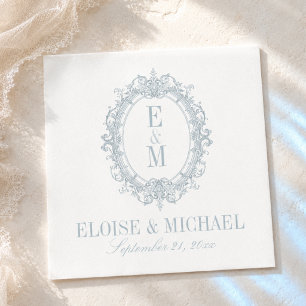 Elegant French Blue Monogram Crest Napkin