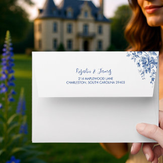 Elegant French Blue Toile Floral Wedding Envelope