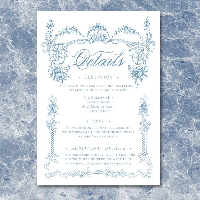 Elegant French Blue Victorian Chinoiserie Wedding Enclosure Card (Elegant French Blue Victorian Chinoiserie Wedding Enclosure Card)