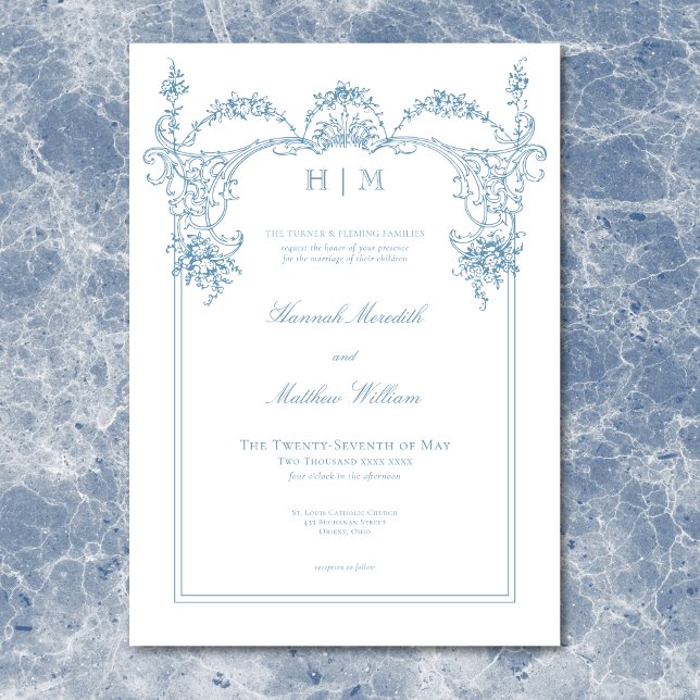 Elegant French Blue Victorian Chinoiserie Wedding Invitation (Elegant French Blue Victorian Chinoiserie Wedding Invitation)
