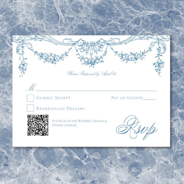 Elegant French Blue Victorian Chinoiserie Wedding RSVP Card (Elegant French Blue Victorian Chinoiserie Wedding RSVP Card)