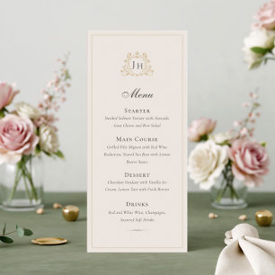 Elegant French Château Monogram Wedding Menu Card