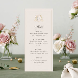 Elegant French Château Monogram Wedding Menu Card