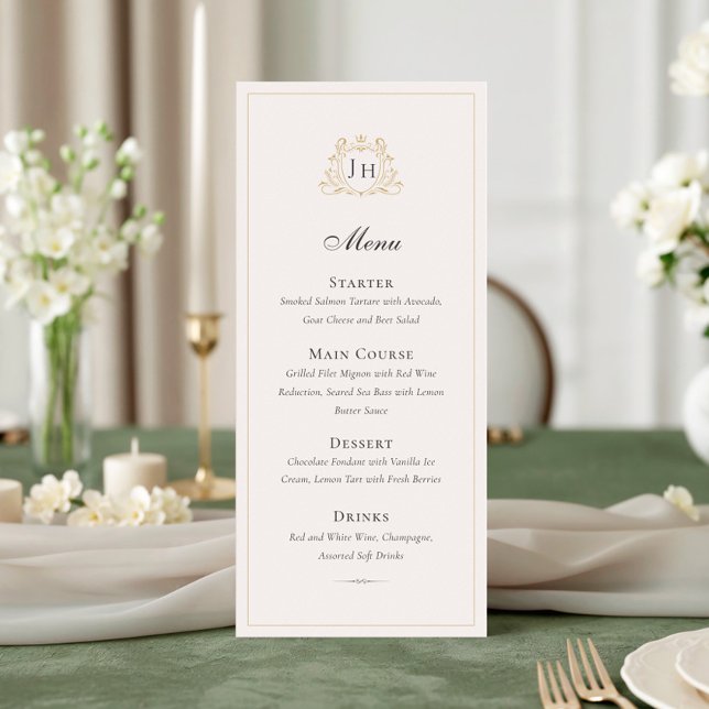Elegant French Château Monogram Wedding Menu Card (Creator Uploaded)