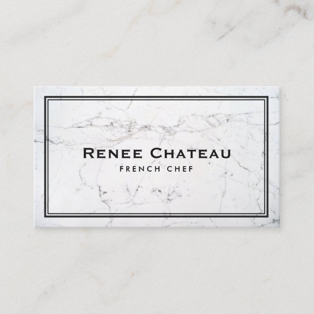 Elegant French Chef Catering Subtle White Marble Business Card (Front)